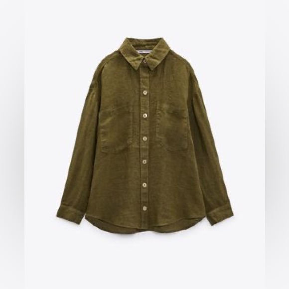 Zara 100% Linen Oversized Shirt in Khaki - Picture 8 of 10